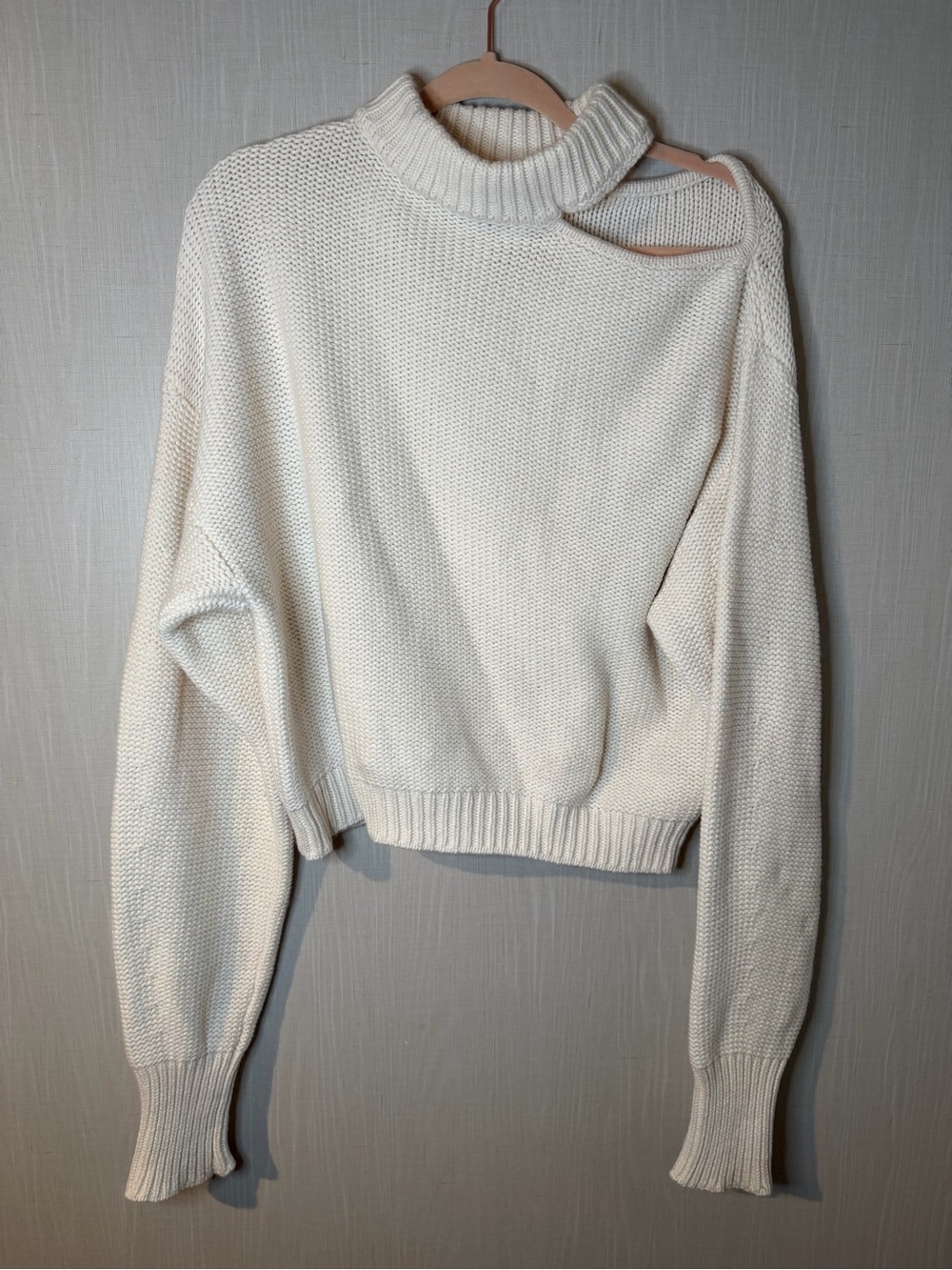 Misa Merino Wool Ivory Chunky Knit Cutout Turtleneck Sweater Medium - Picture 2 of 5